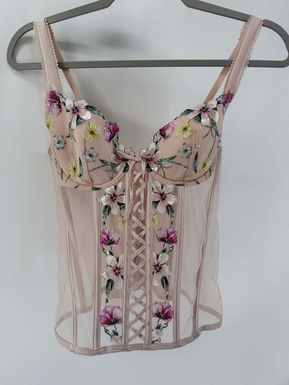 Victoria’s Secret M 2022 Floral Embroidered Corset Bustier Top Blush Pink